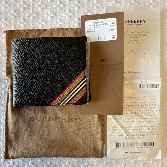 Mens Burberry Icon Stripe leather bifold wallet - Picture 2 of 4